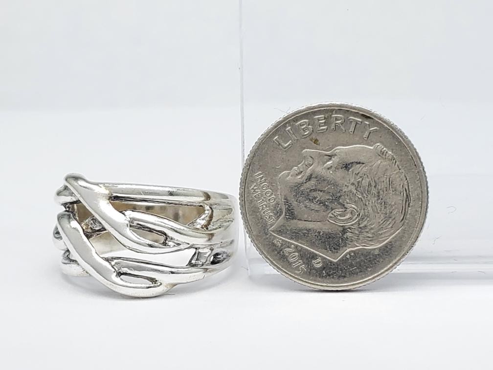 925 Solid Silver Woven Crossover Ring Size 5 (AP1… - image 8