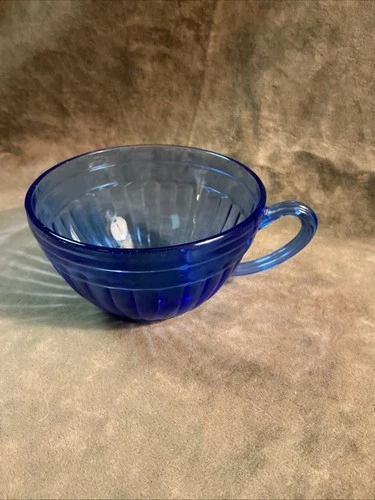 vintage 1930s Hazel Atlas glass cobalt blue Aurora depression pattern cup