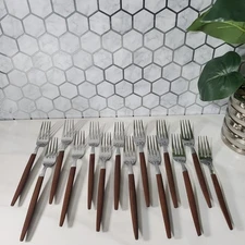 Vintage Ekco Eterna Canoe Muffin Stainless Modern Solid Dinner Fork Lot Of 13