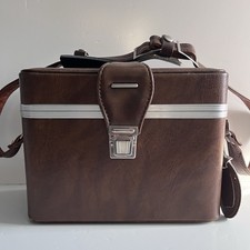 VINTAGE LEATHER CAMERA CASE 12" L x 9" H x 6" W ALUMINUM FRAME HARD CASE