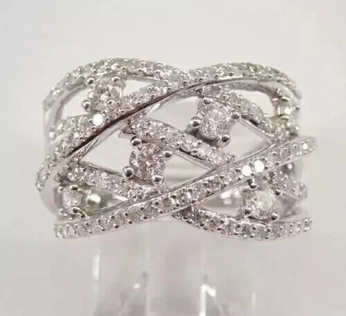 14K White Gold Plated 2Ct Round Lab Created Diamond Crisscross Engagement Ring