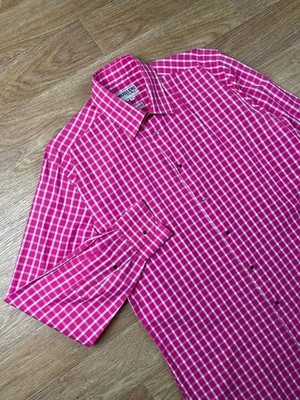 THIERRY MUGLER MEN Pink Check Plaid Shirt Size 39 M Snap Double Retorrs Cotton