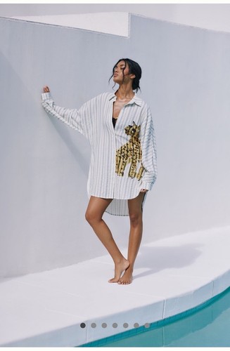 NWT LouLou Avenue Anthropologie Cheetah Button Down Shirt Tunic Top Cover-up MP