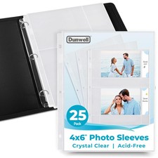 4x6 Photo Sleeves 25 Pack for 3-Ring Binder Holds 100 Pictures Acid-Free NEW