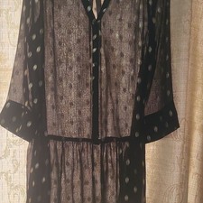 Papaya Black Sheer Polka Dot Shirt Dress UK 10 V-Neck Button Short 3/4