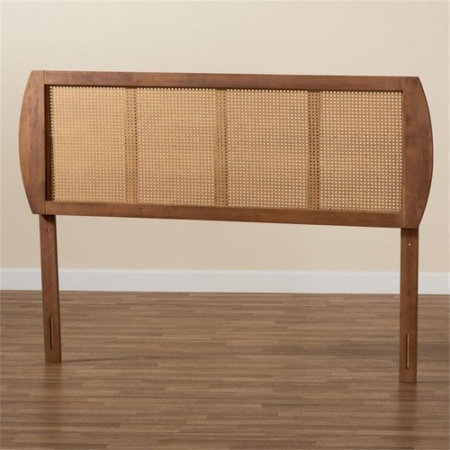Baxton Studio Harris Walnut Finished Wood and Rattan Full Size Headboard - Picture 5 of 8