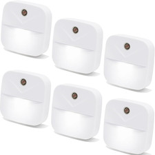 6 Pack Night Light Plug In, White LED Nightlights with Smart Dusk to Dawn Sensor