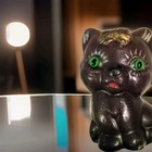 Vtg Exquisite KittyCat Candle Green Glass Eyes Brown Iridescent Paint Unlit Pre — photo 4