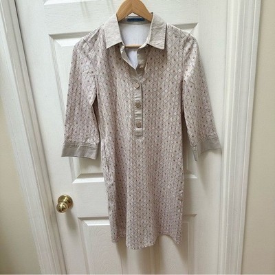 J. McLaughlin Bryony Dress Beige White Shirt Dress spandex collared Xs