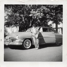 1953 Ford Crestline Victoria Hardtop Sedan Woman Vintage Snapshot Photo