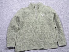 PINK Victoria's Secret Pullover Womens Medium Green Sherpa Fleece Quarter Zip