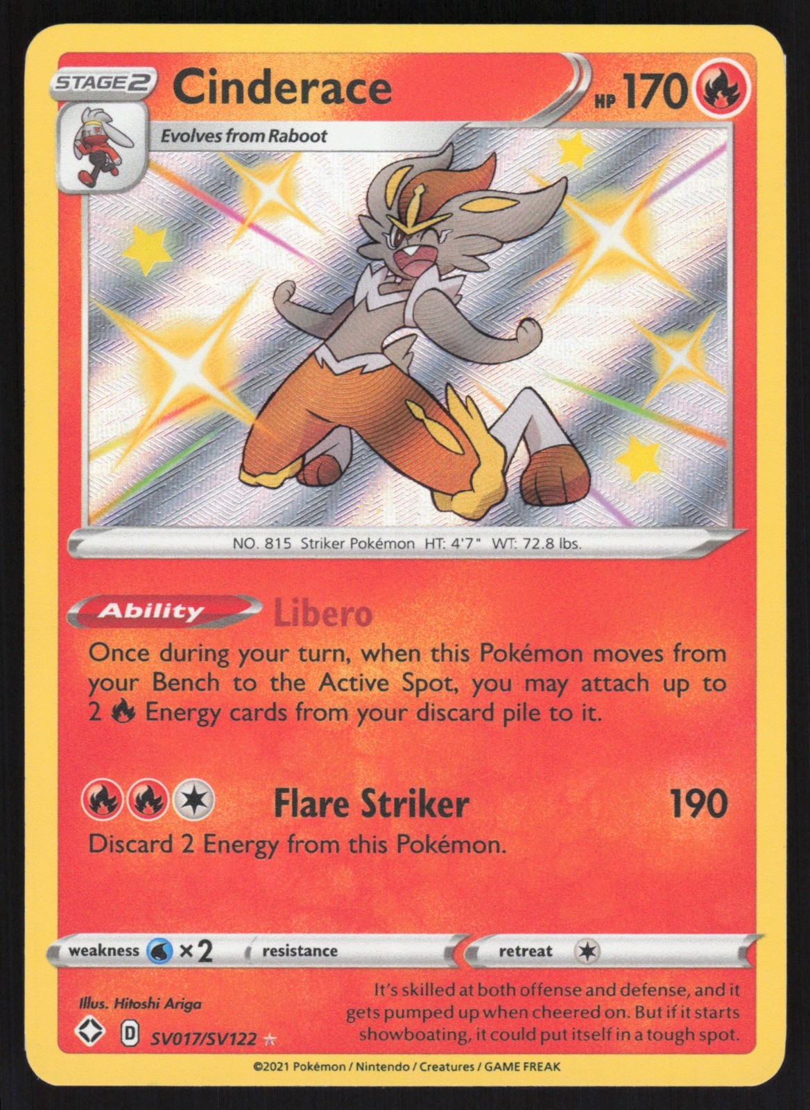 Cinderace SV017/SV122 NM Shining Fates: Shiny Vault Pokemon Card