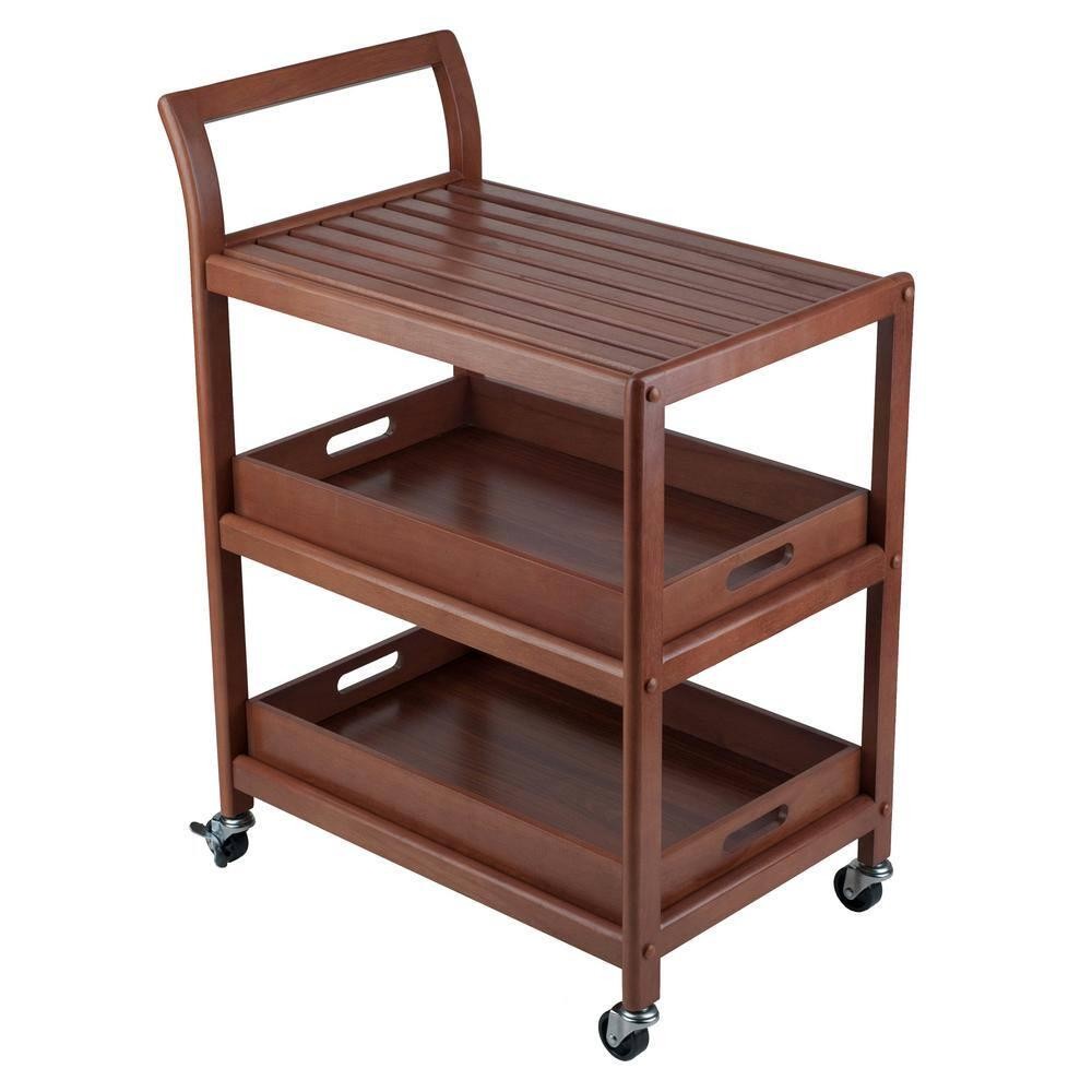 WINSOME WOOD Kitchen Cart Walnut Rolling Casters 2-Serving T