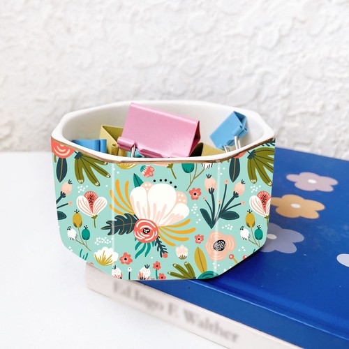 Ceramic Paper Clip Holder Gold Line Paper Clip Dispenser Organizer for Desk C... - Picture 2 of 7