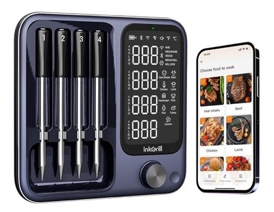 Wireless Meat Thermometer with 4 Probes   Upgraded WiFi & Bluetooth INT-14-BW
