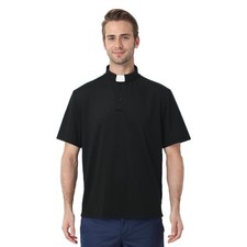 Men's Clergy Tab Collar Polo Shirt Short Sleeve Pastor Minister Preacher Shir...