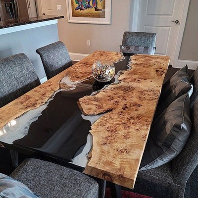 Poplar Black White Epoxy River Table Top | Live Edge Custom Handmade