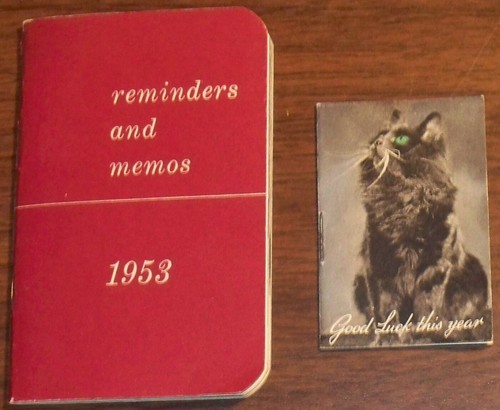 Cat vtg Pocket Calendar lot - 1943 Tuck & Sons AND 1953 Illinois Bell Telephone