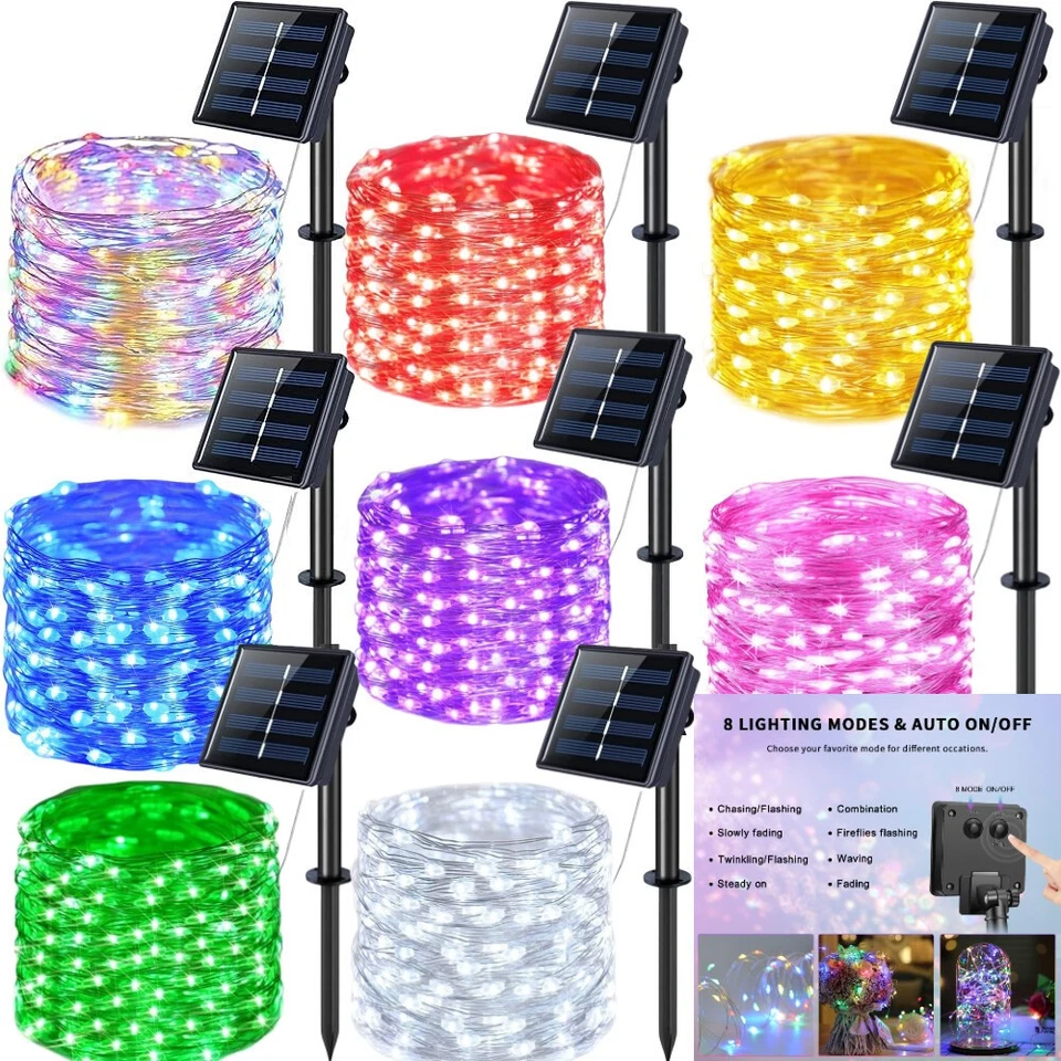 Solar String Light LED Lights Waterproof Copper Star Wire Fairy Outdoor Garden