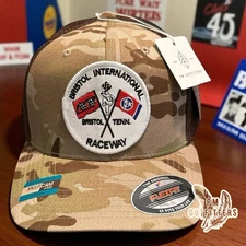 Retro Bristol Raceway NASCAR Racing YuPoong Flexfit Multicam Camo Trucker Hat