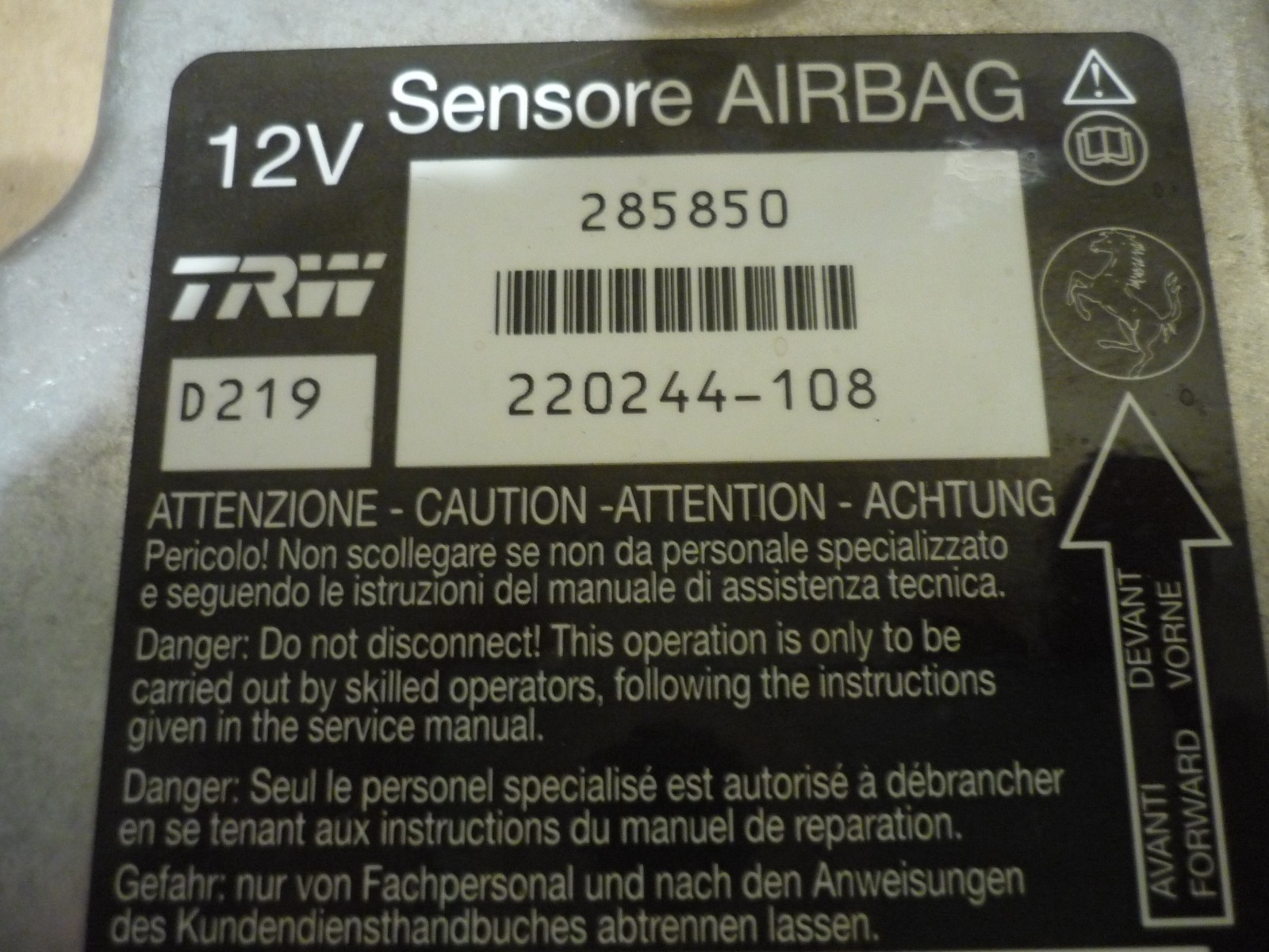 Ferrari 458 Spider - SRS Control Unit /ECU - P/N 285850