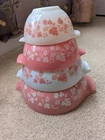 Vintage Pink Pyrex Gooseberry Cinderella Mixing Bowl Complete Set of 4 flea bite