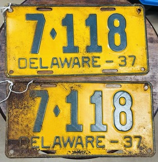 Pair Of 1937 Delaware License Plate Tags 7 118
