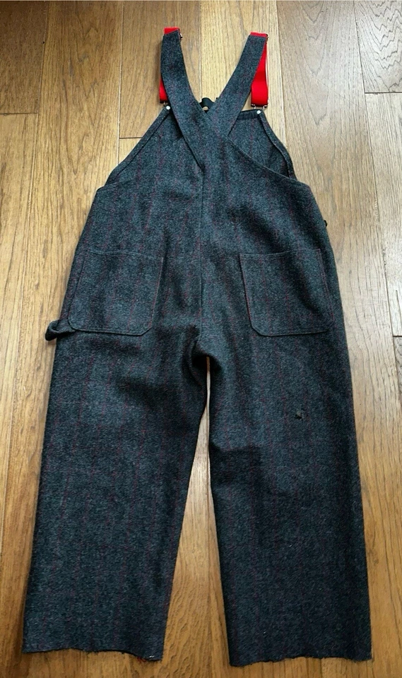Mono baberos de lana a cuadros gris malone vintage Woolrich para hombre talla L tirantes rojos Foto 2 de 2