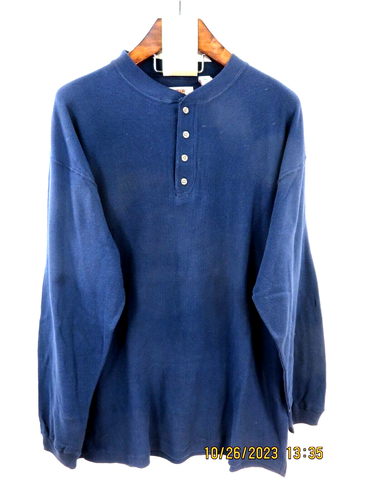 ROUTE 66 SZ XL NWT 100% Cotton Navy Blue Men's Thin Waffle Knit Henley Shirt - Picture 3 of 20