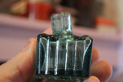 Antique, Teal, 2 Quill Rest, Ink Bottle, Item#A-5373