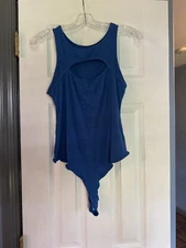 Womens Shaperin Size XL Blue Ribbed Sleeveless Cutout Front Bodysuit Tops
