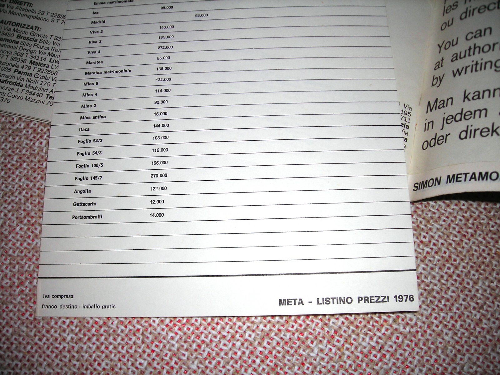 METAMOBILE SIMON GAVINA GENERAL CATALOGUE 1976 RARE