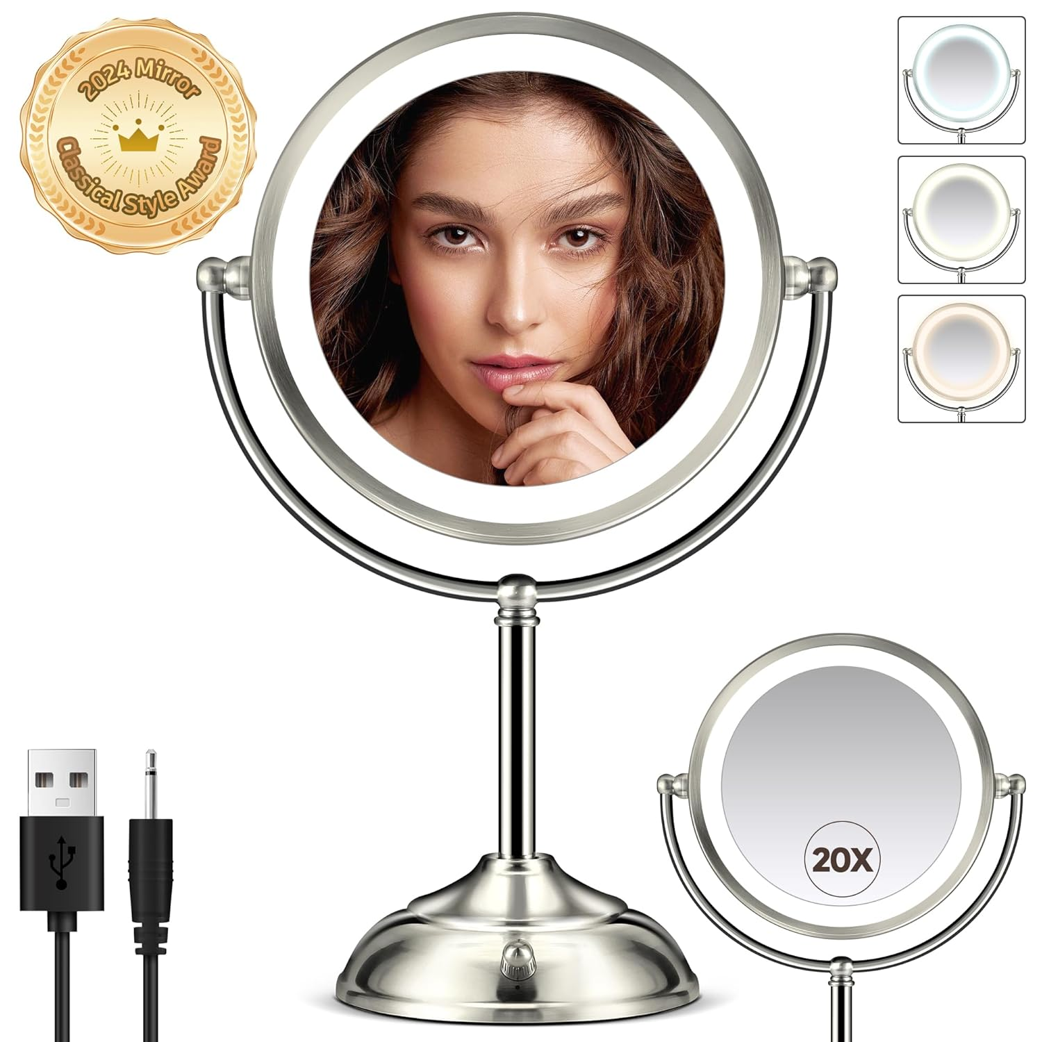 LED Vanity Mirror with Lights & 2X/5X Magnification – 360° Rotation-image