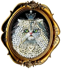 CAT PORTRAIT, FRAMED JEWELRY ONE OF A KIND ART, UNIQUE GIFT, HOME DECOR