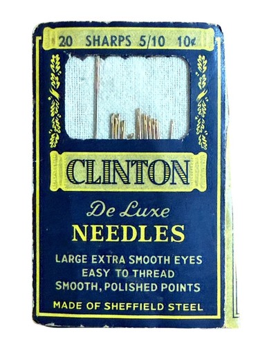 Vintage Clinton De Luxe needles made in England Sheffield Steel Quality Gold Eye