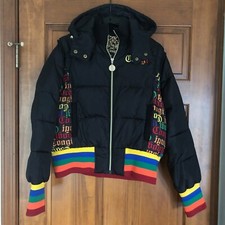 COOGI Rainbow Full Zip Hooded Puffer Bomber Jacket Removable Sleeves Womens XL