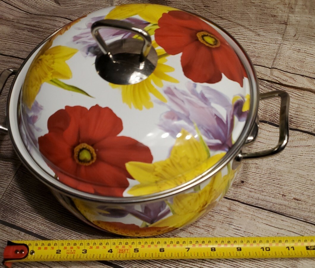 Retired Pioneer Woman FLOWER GARDEN floral enameled Stock Pot 9