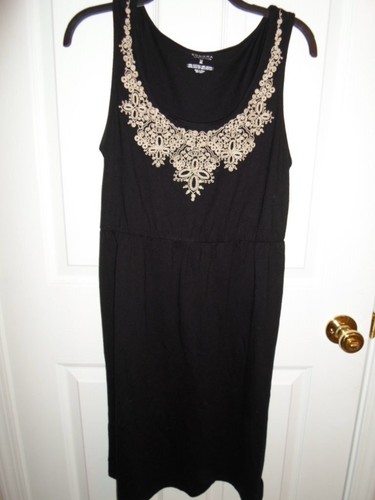 SONOMA BLACK CREAM TAN EMBROIDERED CROCHET FLORAL DRESS SUNDRESS MEDIUM NWT