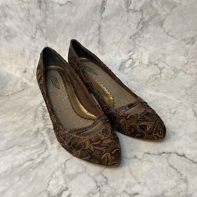 Seychelles Womens Heels Us Size 6 1/2 Fabric Leather Brown Paisley Baroque