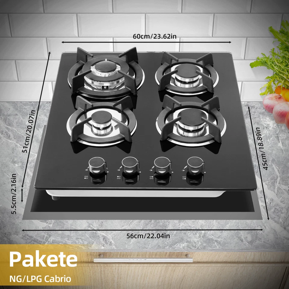 60cm gas hob 4 burner ceramic gas cooker glass built - in stove LPG gas Propanga - Image 4 of 4