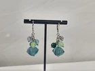 Pierced Drop Earrings Women's Costume Jewelry Silver Tone Blue Green Beads Vtg