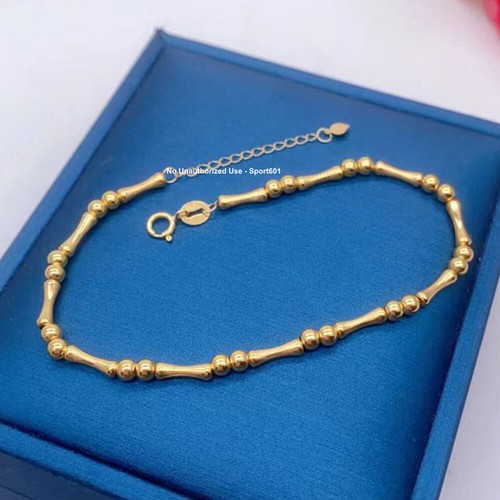 1PC Au750 Real 18K Yellow Gold Lucky Bamboo Beads Link Chain Bracelet Women Gift - Picture 3 of 11