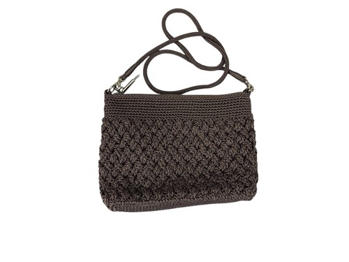 New The Sak mushroom brown crocheted handbag zip close crossbody purse - Picture 11 of 13