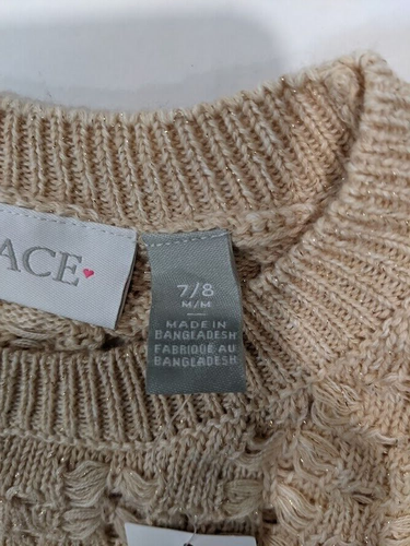 The Children’s Place Girls Metallic Stitched Sweater (Size 7/8, Toasted Cashew - Picture 3 of 6