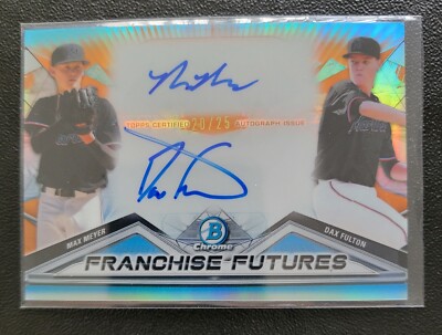 2020 BOWMAN CHROME DRAFT MAX MYER DAX FULTON DUAL ORANGE REFRACTOR AUTO #20/25