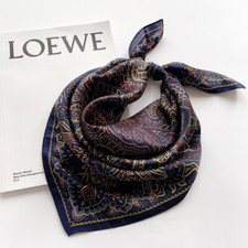 100 Mulberry Silk Women Neckerchief Wrap Vintage Blue Paisley 27" Square Scarf