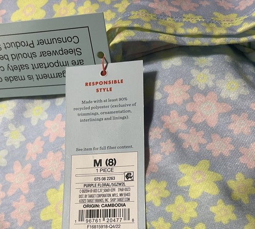 Cat & Jack Nightgown PJ’s Pajamas size M medium 8 - Blue/flowers NEW - Picture 6 of 6