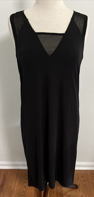 Georgio Armani Exchange Black Sheer Yoke Sleeveless Hi Lo Midi Shift Dress M