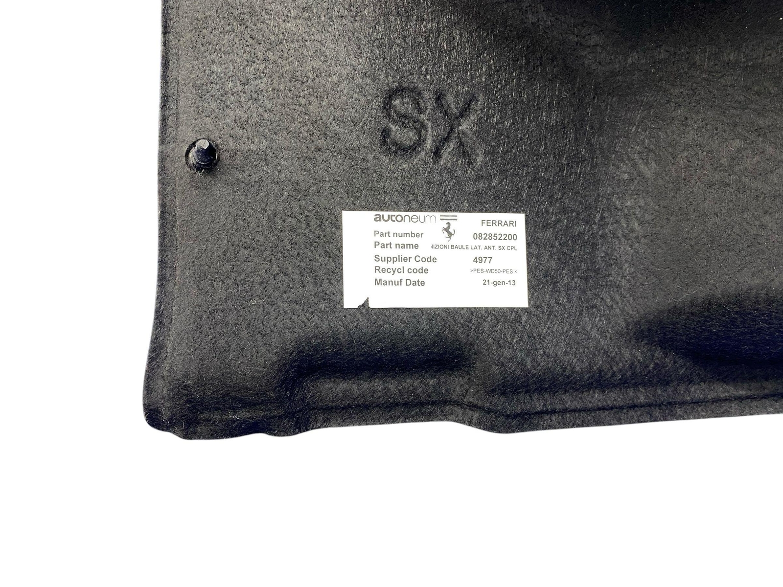 2008-2014 FERRARI CALIFORNIA REAR LEFT TRUNK FORWARD TRIM COVER PANEL CARPET