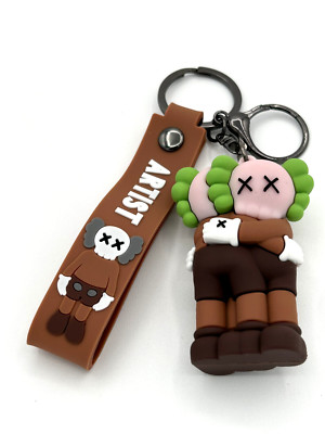 3D Kaws Keychain ( Brown Hugging) Figure Keyring and Hand Strap